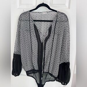Free People Geometric Black and White Sheer Bodysuit, Size M